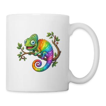 Regenbogen-Chamäleon auf Ast - Tasse - Weiß - Rechts