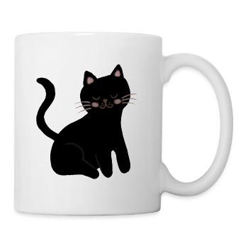 Schläfriges Schwarzes Katzen-Schnurrhaar-Lächeln - Tasse - Weiß - Rechts