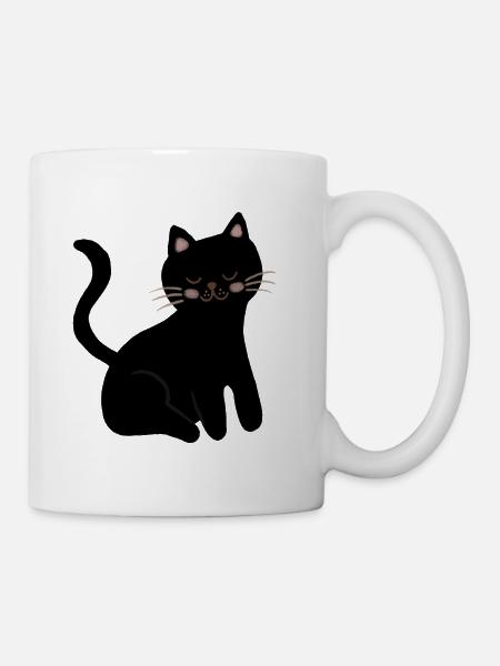 Schläfriges Schwarzes Katzen-Schnurrhaar-Lächeln - Tasse - Weiß