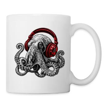 Octopus Beats mit Roten Kopfhörern - Tasse - Weiß - Rechts