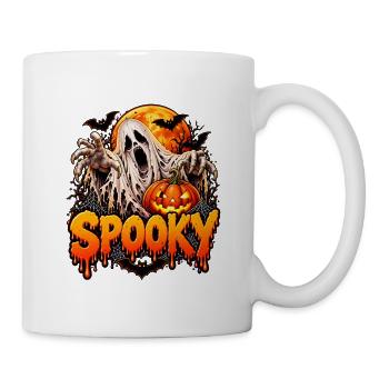 Spooky Halloween Geist mit Kürbis - Tasse - Weiß - Rechts