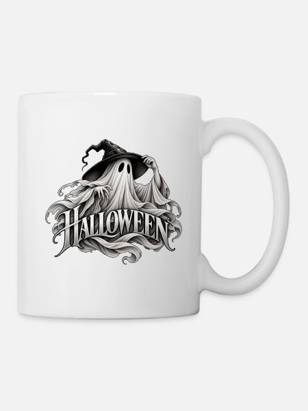 Halloween Geist mit Hut - Tasse - Weiß