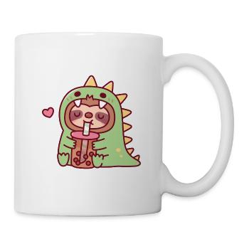 Süßer Faultier im Dinosaurierkostüm liebt Boba-Tee - Tasse - Weiß - Rechts