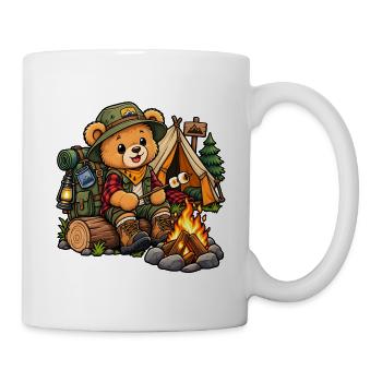 Teddy beim Camping – Süßes Outdoor Motiv - Tasse - Weiß - Rechts