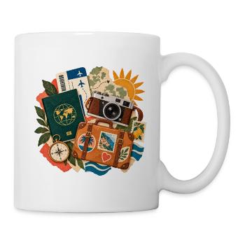 Wanderlust Collage Kamera Koffer - Tasse - Weiß - Rechts