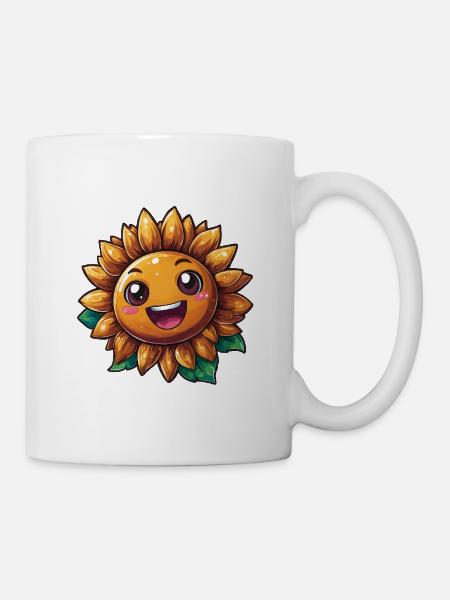 Sonnenblume mit freundlichem Lächeln - Tasse - Weiß