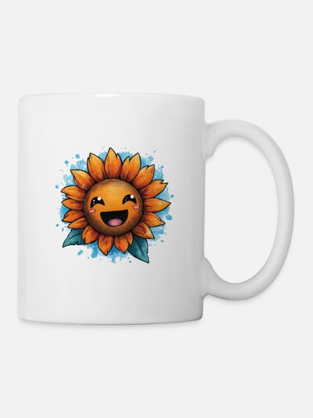Lächelnde Sonnenblume - Tasse - Weiß