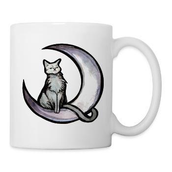 Mondbeschienene Katze auf dem Mondsichel - Tasse - Weiß - Rechts