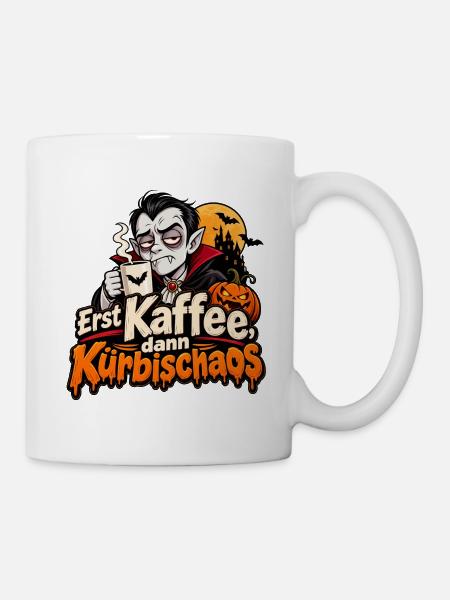 Erst Kaffee, dann Kürbischaos - Tasse - Weiß