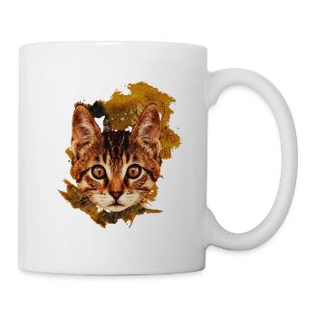 Aquarell kätzchen Farbspritzer Portrait - Tasse - Weiß - Rechts