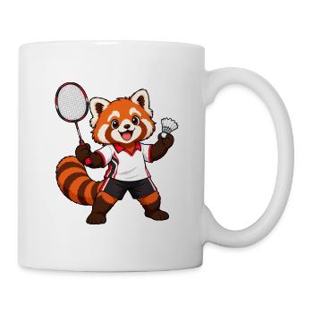 Badminton Red Panda mit Schläger und Federhahn - Tasse - Weiß - Rechts