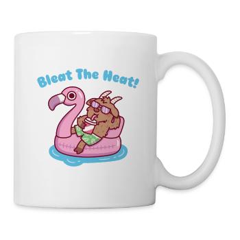Ziege entspannt sich auf Flamingo-Float – Wortspiel mit der Hitze - Tasse - Weiß - Rechts
