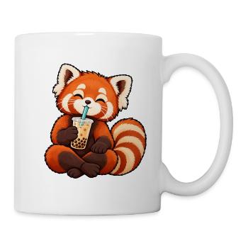 Kreuzbeiniger roter Panda trinkt Bubble Tea - Tasse - Weiß - Rechts