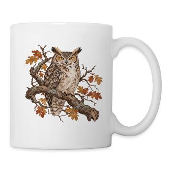 Weise Eule im Herbstzweig - Tasse - Weiß - Rechts