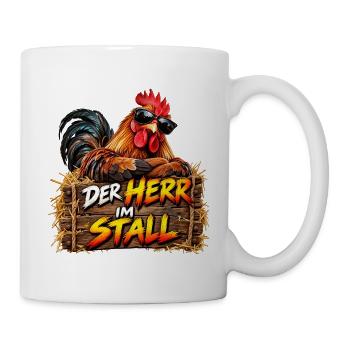 Der Herr im Stall – peppiger Hahn - Tasse - Weiß - Rechts