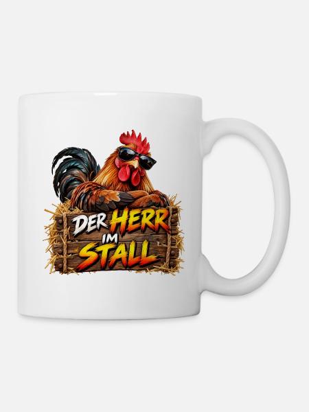 Der Herr im Stall – peppiger Hahn - Tasse - Weiß