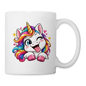 Fröhliches Regenbogen-Einhorn - Tasse - Weiß - Rechts