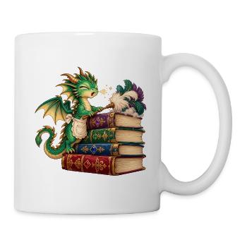 Drachenlesezauber auf Bücherstapel - Tasse - Weiß - Rechts