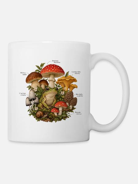 Pilze und Frosch Vintage Design - Tasse - Weiß