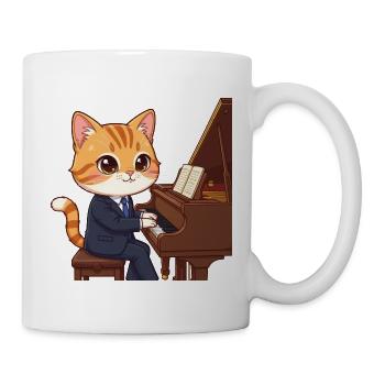 Jazz-Katze im Anzug am Klavier - Tasse - Weiß - Rechts
