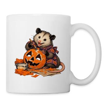 Opossum bastelt eine Pappmaché-Kürbismaske - Tasse - Weiß - Rechts