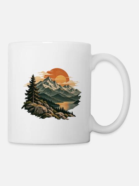 Abendrot am Bergsee - Tasse - Weiß
