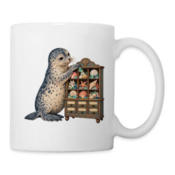 Seehund ordnet Muscheln und Seeglas - Tasse - Weiß - Rechts