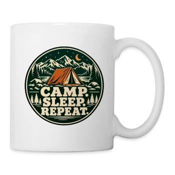 Camp. Sleep. Repeat. – Retro-Campingabzeichen - Tasse - Weiß - Rechts