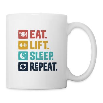 Essen, heben, schlafen, wiederholen - Tasse - Weiß - Rechts