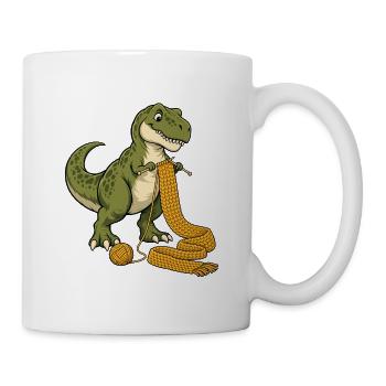 Strickender T-Rex - Tasse - Weiß - Rechts
