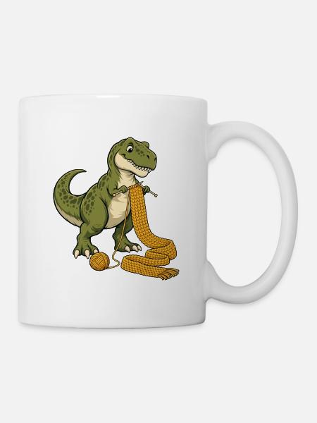 Strickender T-Rex - Tasse - Weiß