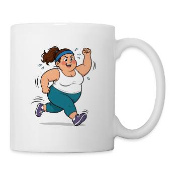 Korpulente Comic Frau beim Jogging Sport Spaß Shir - Tasse - Weiß - Rechts