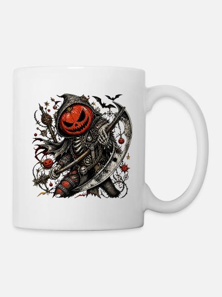 Kürbiskopf-Sensenmann mit Axt - Tasse - Weiß