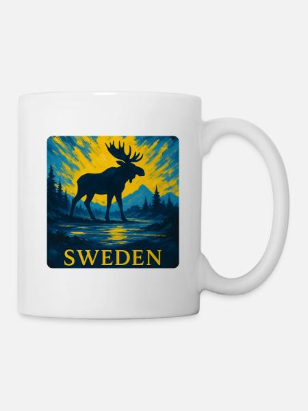 Schwedischer Elch im Abendlicht - Tasse - Weiß