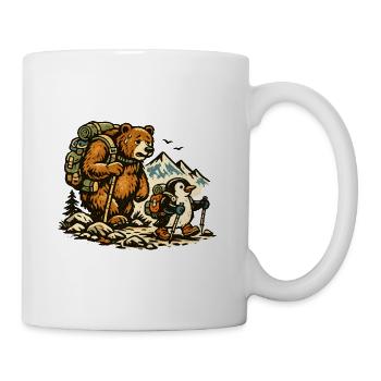 Bär & Pinguin beim Wandern – Outdoor Abenteuer - Tasse - Weiß - Rechts
