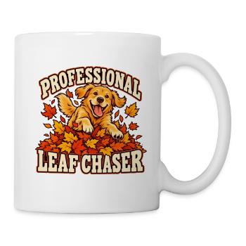Professional Leaf Chaser – Herbst-Hundemotiv - Tasse - Weiß - Rechts