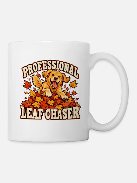 Professional Leaf Chaser – Herbst-Hundemotiv - Tasse - Weiß
