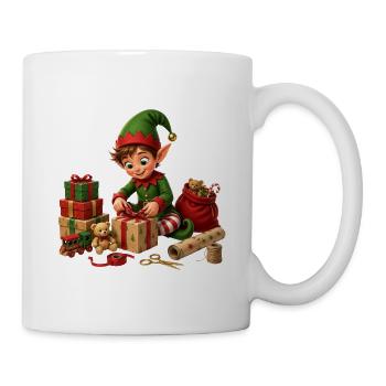 Elfen, der Weihnachten und Geschenke einpackt - Tasse - Weiß - Rechts