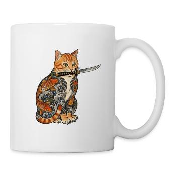 Tattoo Katze mit Messer - Tasse - Weiß - Rechts