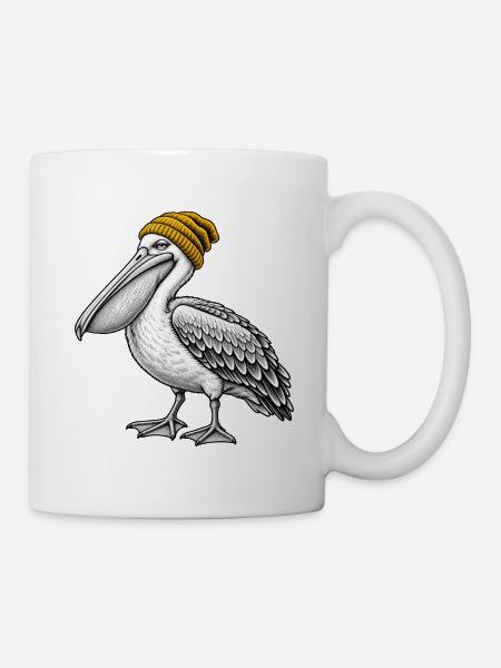 Pelikan mit Strickmütze - Tasse - Weiß