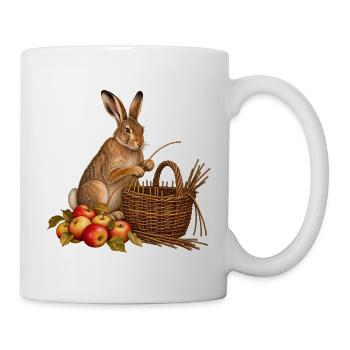 Hase flechtet einen Erntekorb - Tasse - Weiß - Rechts