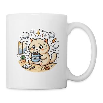Gestresste Katze mit Kaffee-Bildunterschrift ASAP-Comic - Tasse - Weiß - Rechts