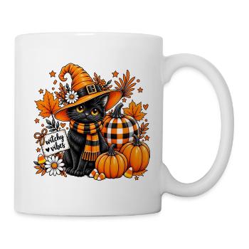 Witchy Vibes Schwarze Katze Halloween-Kürbis - Tasse - Weiß - Rechts