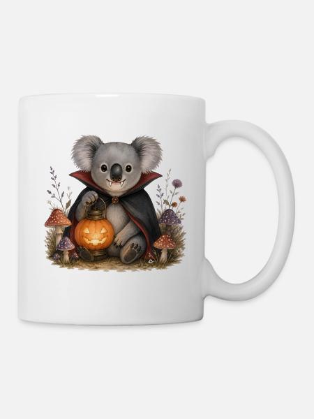 Vampir-Halloween-Koala mit Laterne - Tasse - Weiß