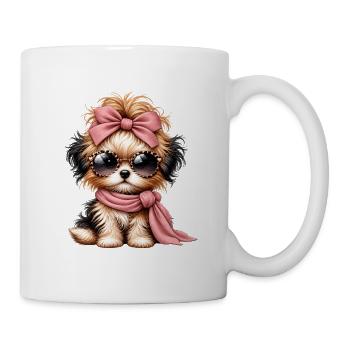 Pudelchen mit Rosa Schleife und Brille - Tasse - Weiß - Rechts