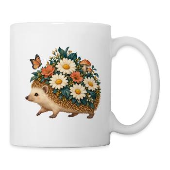 Blühender Igel zwischen Blumen - Tasse - Weiß - Rechts