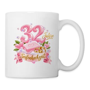 32 Jahre Hochzeitstag Seifenhochzeit  - Tasse - Weiß - Rechts