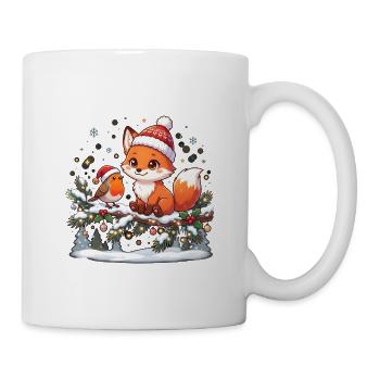 Winterfuchs und Rotkehlchen auf Zweigzauber - Tasse - Weiß - Rechts