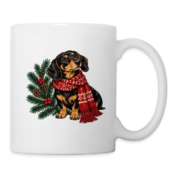 Winterdackel mit rotem Schal - Tasse - Weiß - Rechts
