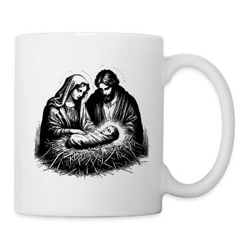 Maria und Josef betrachten den neugeborenen Jesus - Tasse - Weiß - Rechts